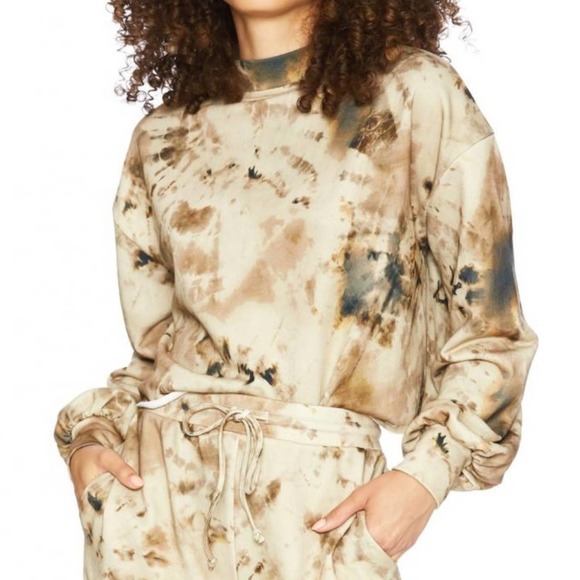 Beach Riot Tops - ❌4/$20 Beach Riot Ava Tie Dye Cropped Sweatshirt Top Taupe Tan Mock Neck Medium